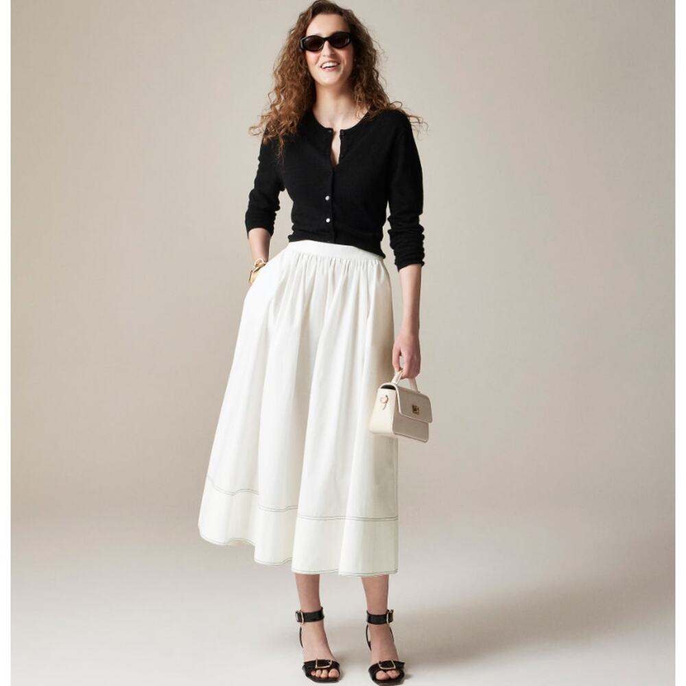 J. CREW contrast stitch midi skirt cotton poplin - size 4